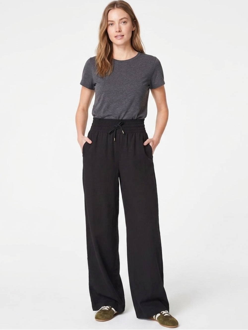 SPANX On the Move Wide-Leg Pant Women’s Medium Black Lightweight Stretch